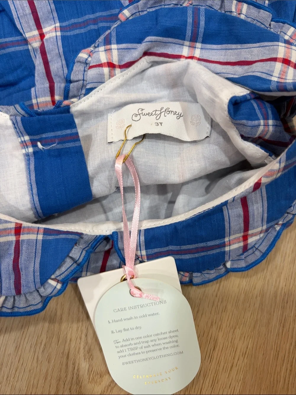 Sweet Honey Blue Plaid Ruffle Baby Romper 3T  NEW